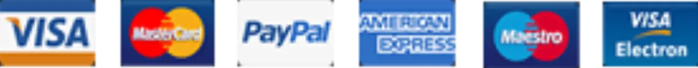 Accepted payment methods: Visa, Mastercard, PayPal, American Express, Maestro, Visa Electron